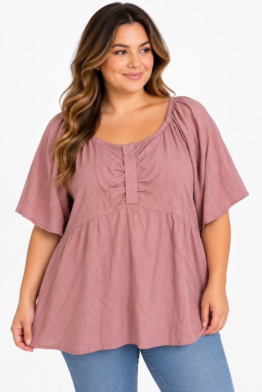BloomChic Dusty Rose Ruched Babydoll Blouse – Size 26